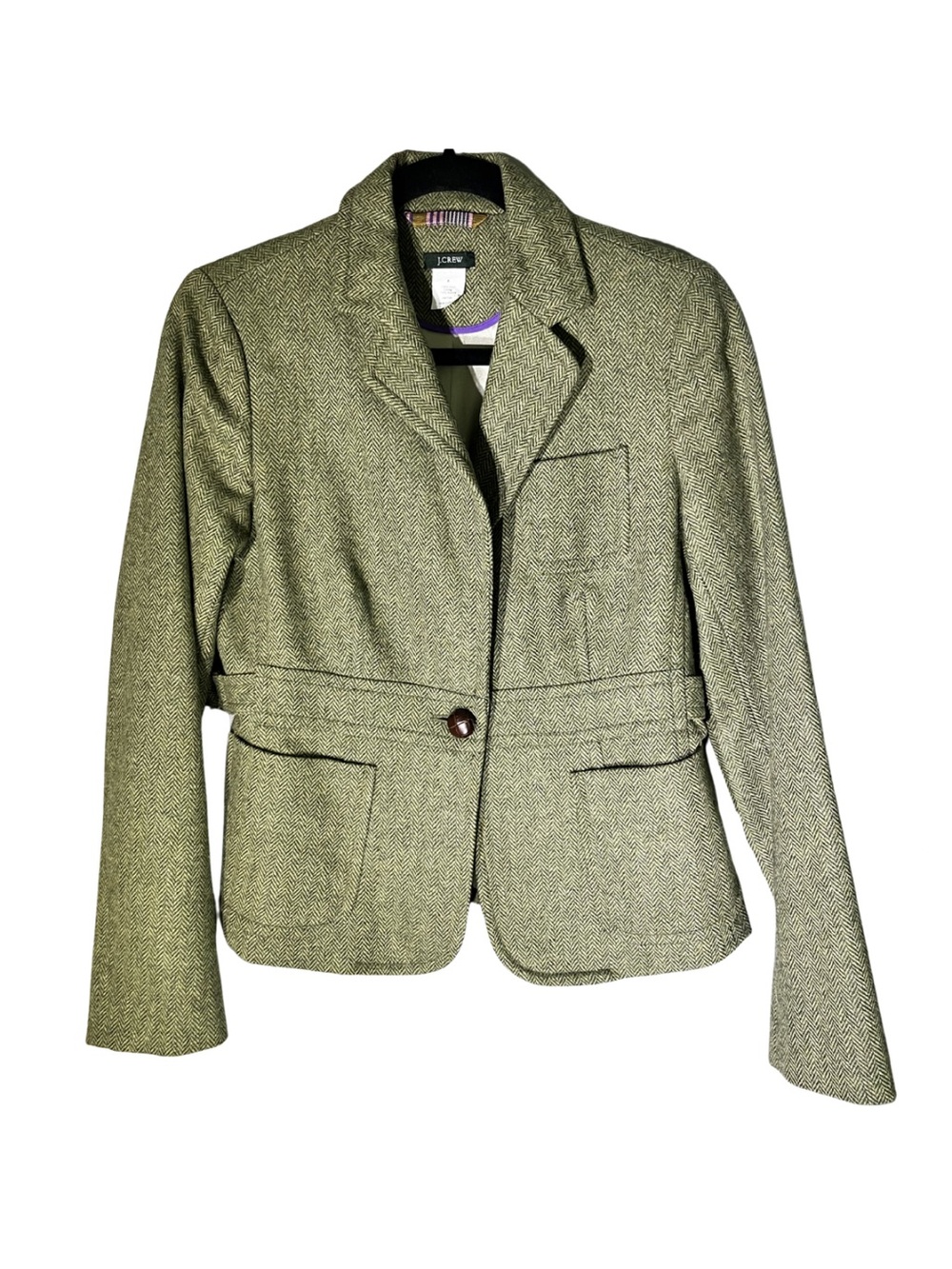 J.Crew Robert Noble Scottish Wool Green Herringbone Blazer Size 6 Like New